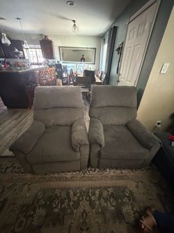 Pair of Gray Fabric Recliner Chairs
