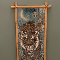 LARGE (47.5"H x 22.25" W), HEAVY (approx. 12-15 lbs.), NATURAL BAMBOO-FRAMED, GLASS-COVERED ORIGINAL WALL ART - posted price is firm.