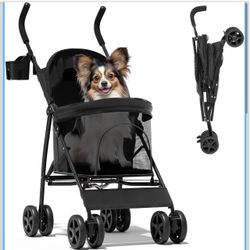 Black Foldable Pet Stroller with Cup Holder
