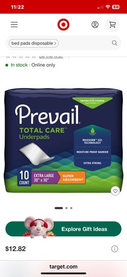 Prevail Total Care Disposable Underpad Heavy Absorbency Super Absorbent Core 30X30" UPS-120/1 10 pads