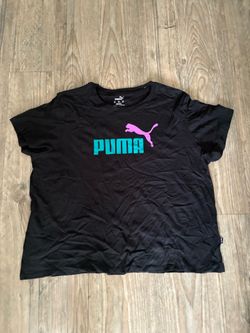 Puma Black T‑Shirt with Teal Logo and Pink Cat