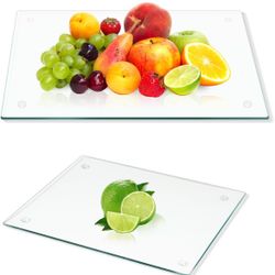 Clear Glass Cutting Board for Kitchen 2 Pcs (12"x16" & 8"x12"),Tempered Glass with Rubber Feet,Non-Slip,Durable Shatter Resistant, Dishwasher Safe,Scr