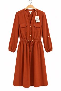 H&M Rust-Orange Long Sleeve Shirt Dress