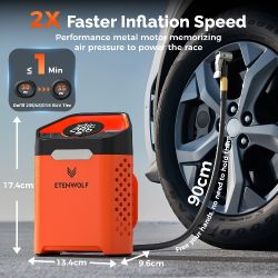 ETENWOLF Portable Air Pump for Car Tires & Tire Inflator Air Compressor | 1 Min Fast Inflation, 100% Duty Cycle, Heavy Duty, USB Charging, Digital Dis