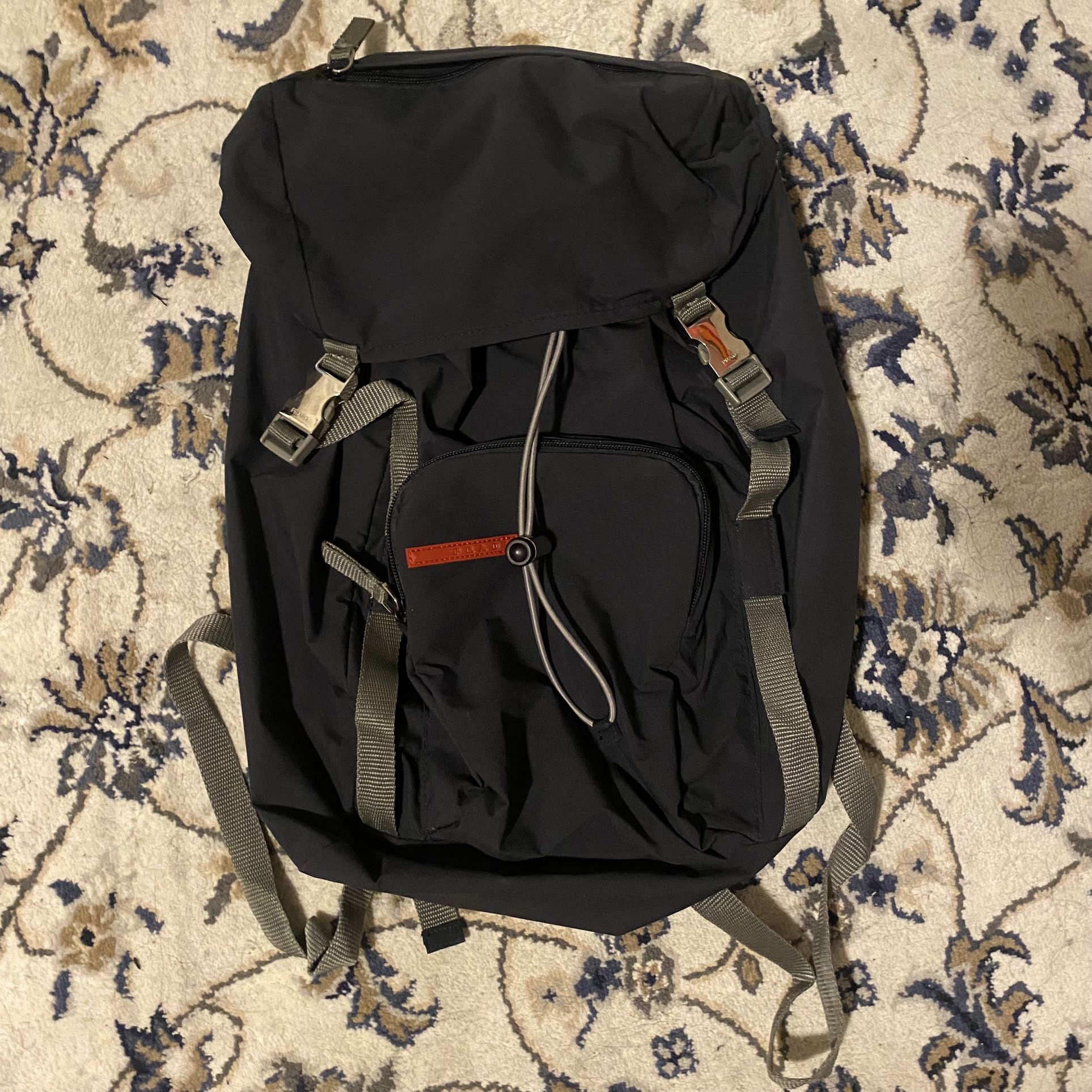 Vintage Prada Nylon Drawstring Bag Navy Backpack