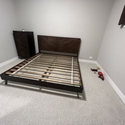 West Elm Parquet Block King Bed & 5 Drawer Dresser