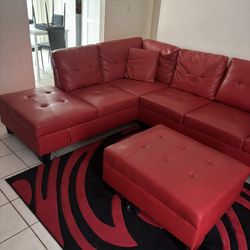 Red Sectional Couch With Ottoman 