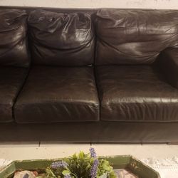 Black Solid Leather Couch 