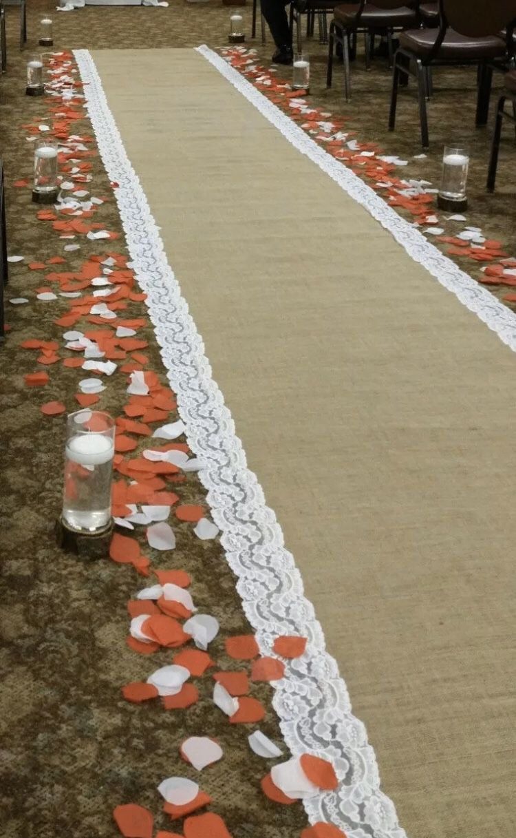 30 Foot Burlap and White Lace Wedding Aisle Runner