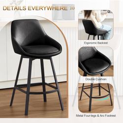 Set of 2，Comfortable Bar Chairs, Modern Counter Stools for Kitchen Counter Island，black