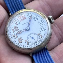 WW1 Military Trench Patria Omega Watch Great Original Condition Big Case Beautiful Dial Works Good
