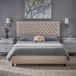 🔥Brand new in Box 🔥Luxury Tufted Queen Platform Bed Frame, Ivory Upholstered Headboard with Button Details, Modern Design, 88 x 67 Inches(Ivory)  💰