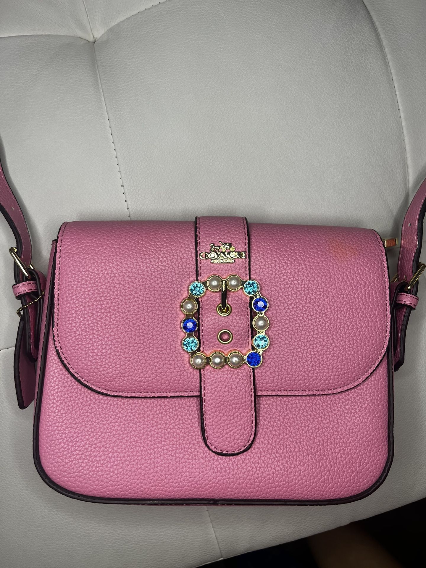 Pink Crossbody Bag With Jeweled Buckle