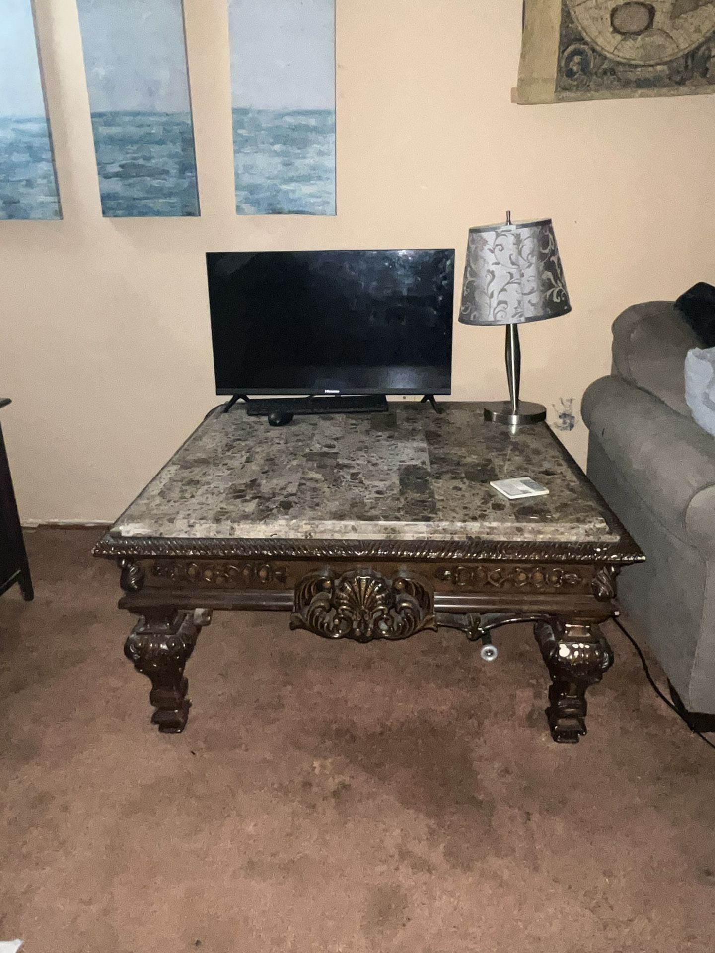Coffee Table marble Top Wooden Bottom