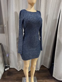 Navy Blue Glitter Long Sleeve Mini Dress