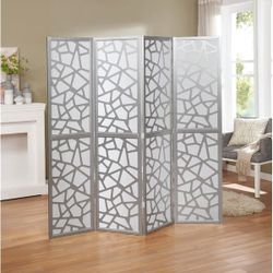 🔥Roundhill Furniture Giyano 4-panel Screen Room Divider - Silver