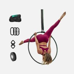 runner deer Complete Lyra/Aerial Hoop/Aerial Rings Set,Include lyra,carabiners, Swivel, and spanset (35"(90), Single tab)