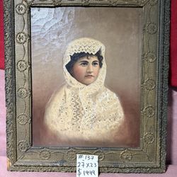  19th century, Portrait of a Lady wearing a Mantilla, Oil painting, Antique,very rare and beautiful piece of artwork .very good condition for its age.