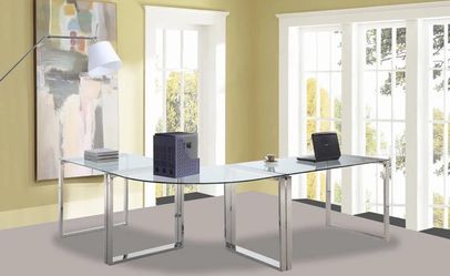 3 Pieces Computer Desk - Glass Top, Stainless Steel Base