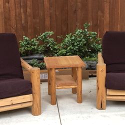 Log Adirondack Reclining Cushioned Chairs And Table 