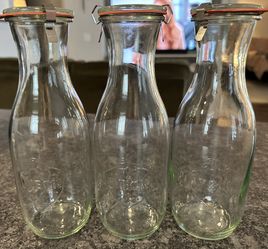 3 Glass Drink Canisters With Lids