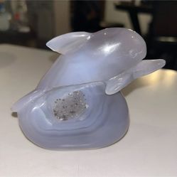 4“ x 5“ druzy agate dolphin crystal carving. What of a kind piece, rare 387G