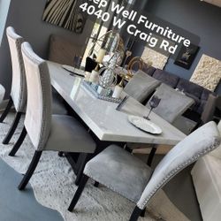 ✨️ 7pc Marble Dining Table Chairs ✨️ Furniture Sectionals, Queen Bedrooms Avail 