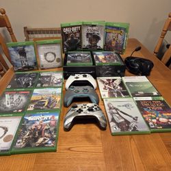 Xbox One W/ 17 Games + Controllers & Headset 