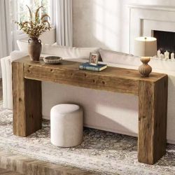 HL0226 Solid Wood Console Table, 63-Inch Farmhouse Sofa Table Behind Couch for Entryway, Living Room, Foyer, Easy Assembly (Rustic Brown)