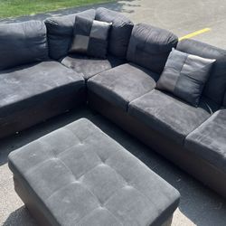 Dark Green Sectional Couch Set With Ottoman 