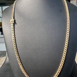 14k solid yellow gold 26 inches 5mm handmade Miami Cuban link chain necklace
