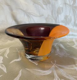 Vintage Hand Blown Tri Color Art Glass Bowl