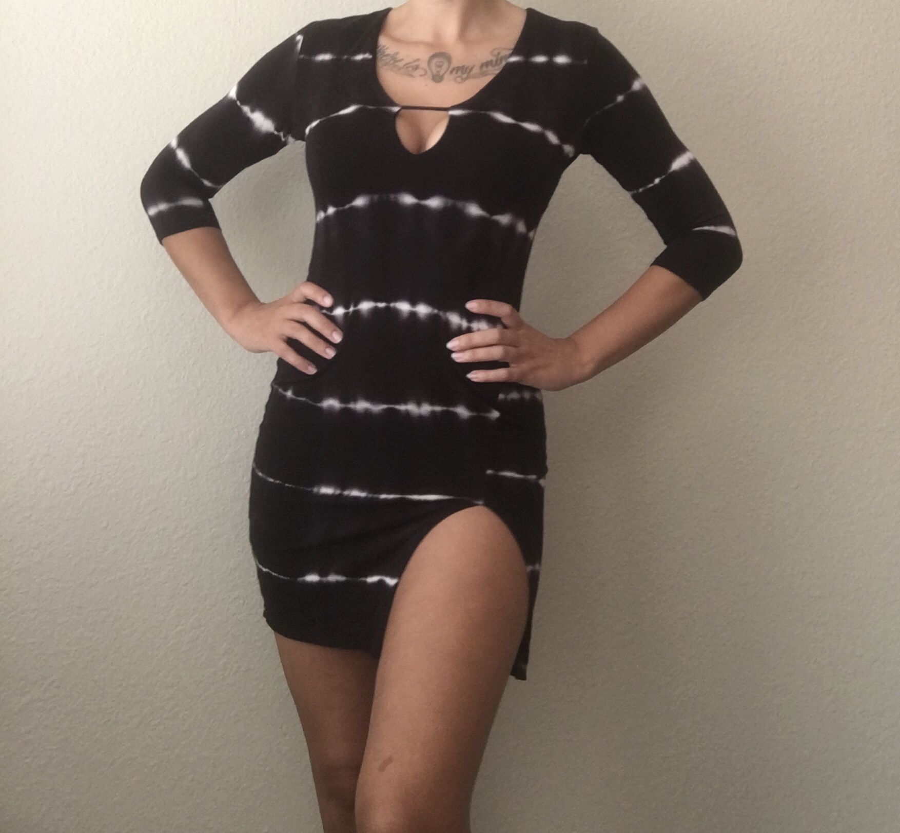 Hottie Black Tie Dye High Leg Slit Dress