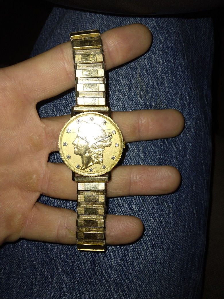14k Gold Lucien Piccard Swiss Gold Coun With Diamonds Watch