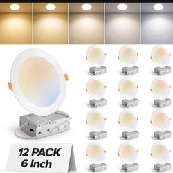 4 Pack 6 Inch 5CCT Ultra-Thin LED Recessed Ceiling Light with Junction Box, 2700K-5000K Selectable, 1050LM High Brightness, Dimmable Canless Wafer Do