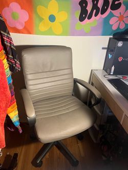 Gray Faux Leather Office Chair with Armrests