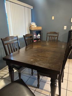 Dark Wood Dining Table with 6 Chairs