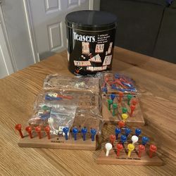 Teasers Wooden Peg Games Brain Busters Solid Wood 7 Puzzles COMPLETE in Tin