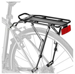 New Rear Bike Rack with Large Size Reflective,Bike Cargo Rack with Extra Long Mounting Brackets,Universal Adjustable Touring Carrier Rack,Large Capaci