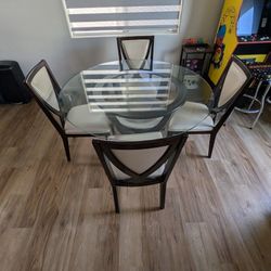 Glass Dining Table + 4 Leather And Wood Chairs