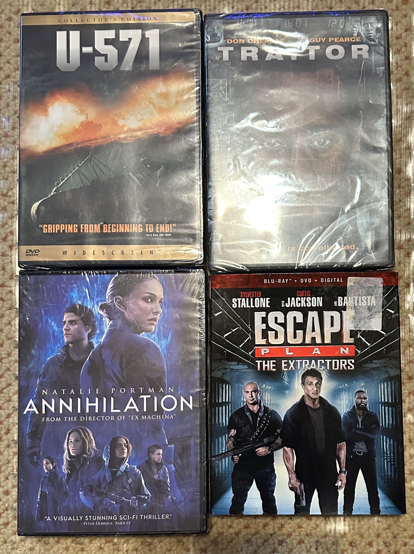 Get 4 new movies, 3 are DVDs and 1 Blu-Ray. All are new never opened