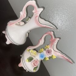 Vintage porcelain Capodimonte style floral pitcher