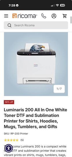 Luminaris 200 All In One White Toner DTF and Sublimation Printer for Shirts, Hoodies, Mugs, Tumblers, and Gifts