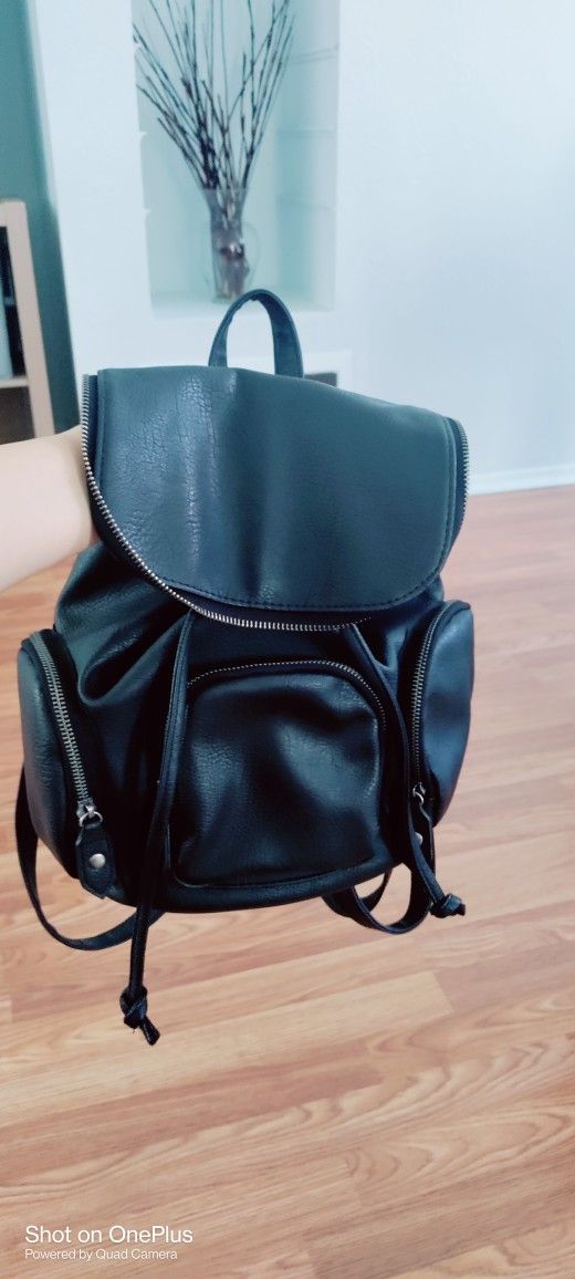 Black Leather Mini Backpack