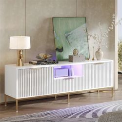 White Fluted TV Stand with LED Lighting