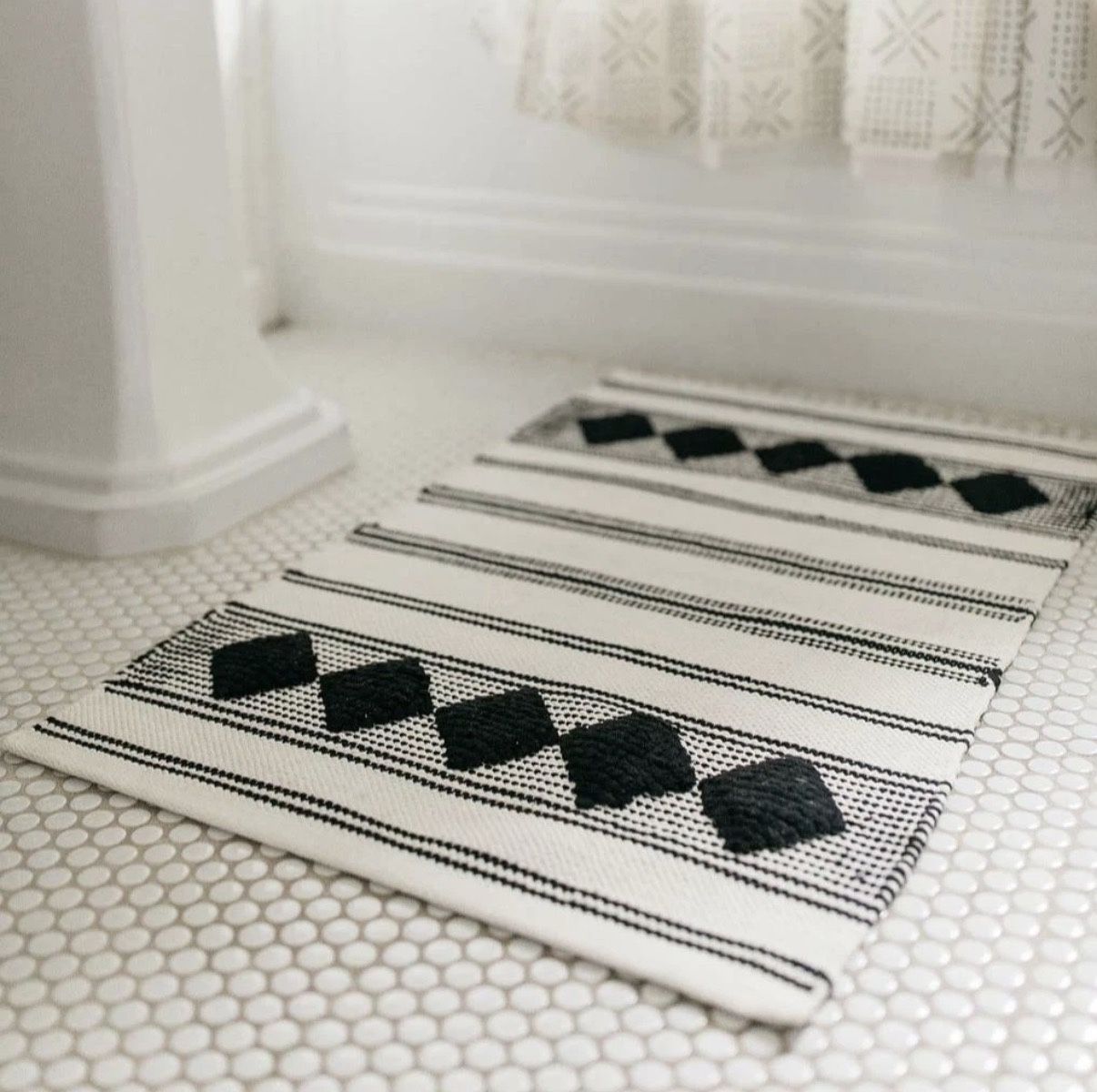 Caravan Home Bohemian Diamond Woven Black + White Cotton Rug