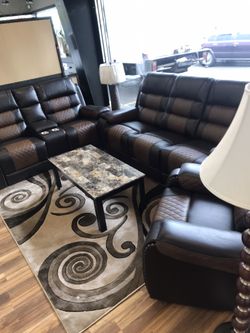 Theater nice two tone reclining couch and loveseat