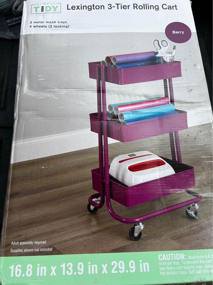 Lexington 3-Tier Rolling Cart by Simply Tidy In Berry