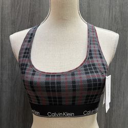New Calvin Klein Plaid Bralette, Size Mediu