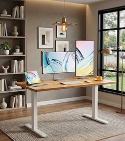 48x24 Inch Electric Standing Desk, Adjustable, Light Vintage Brown 176 Lbs Capacity, Smooth Home Office Desk, 4 Memory Presets & Headphone Hooks, 28.3